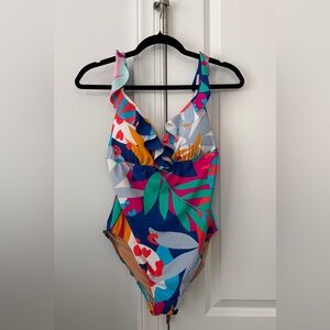 J. Crew Factory V-Neck One Piece Swimsuit Preppy